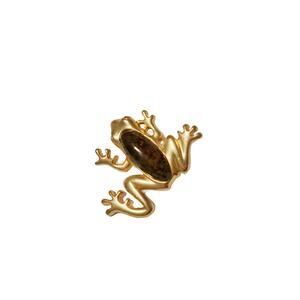 Vintage Jelly Belly Gold Tone Frog Brooch with Lucite Cabochon